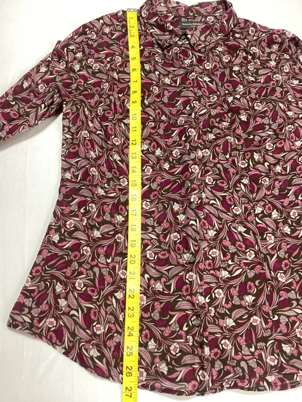 Banana Republic Maroon and Pink Floral Print Button-Down Shirt - Picture 7 of 10